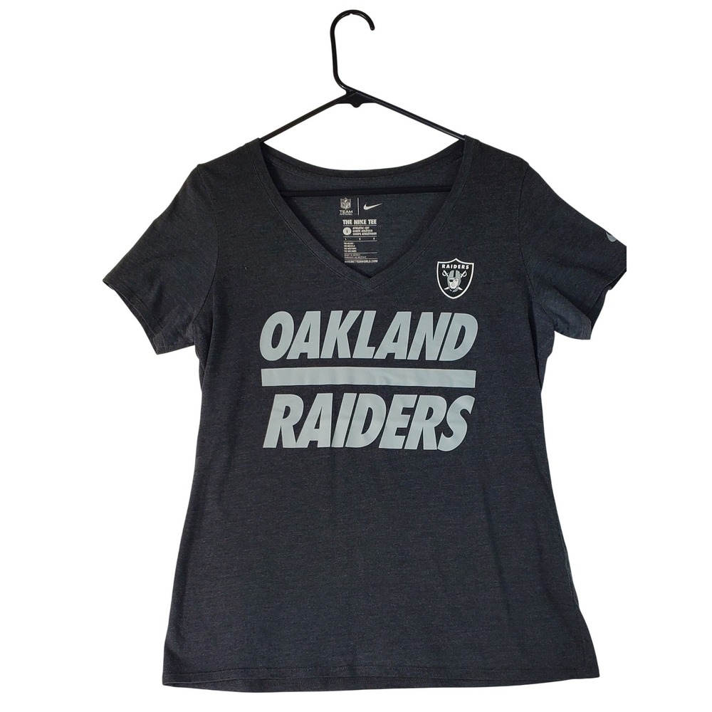 Nike Oakland Raiders NFL Team Apparel Womens V-Neck T-Shirt Grey Large Tri-Blend